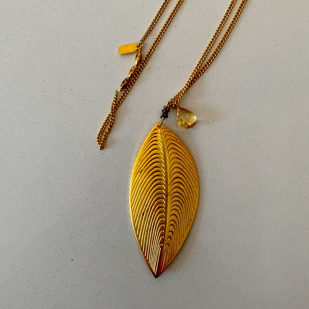 Citrine brand Leaf Necklace 17” necklace with yellow gem detail. Beautiful.